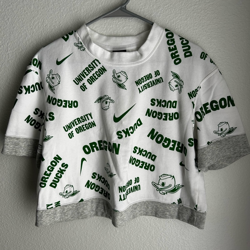 Nike White and Green Sweatshirt Casual Top